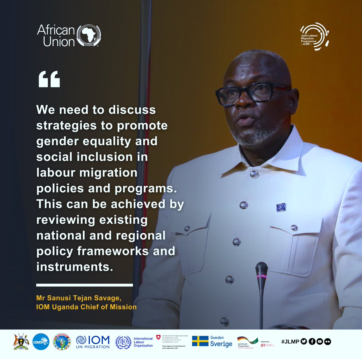 At the #JLMP Tripartite Conference on labour Migration in ECCAS and ECOWAS, @IOM_Uganda Chief @SanusiTejan stressed the need for gender equality & social inclusion in labor migration policies.