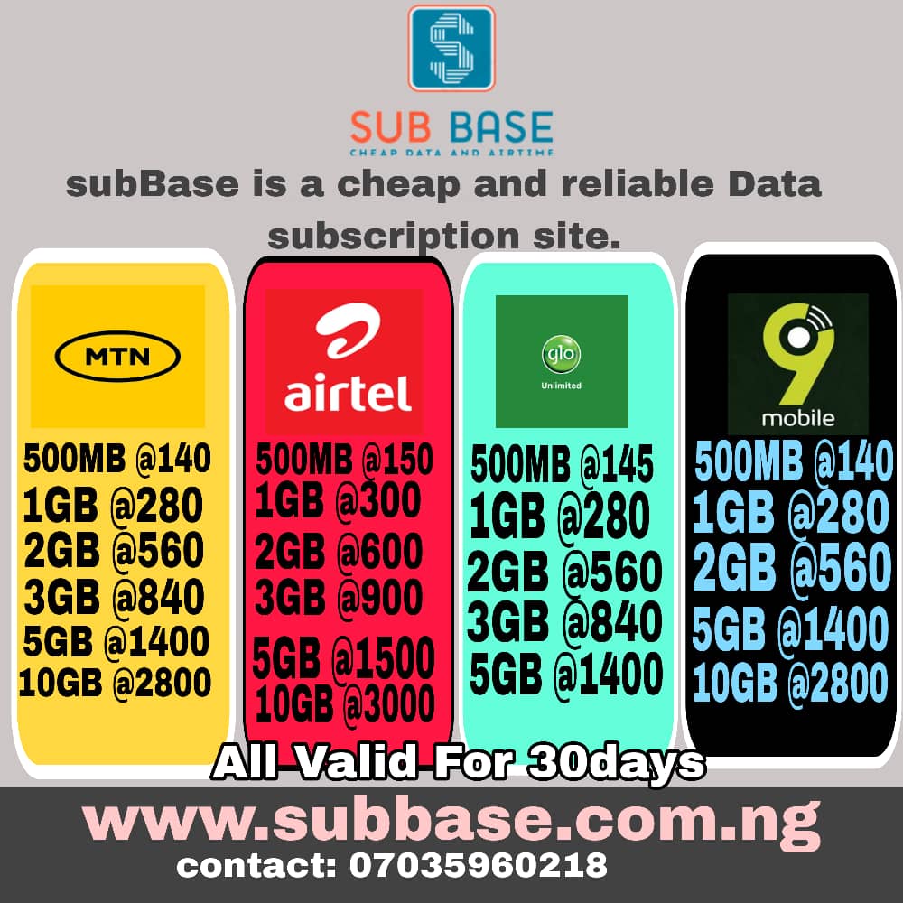 9JABAZE's tweet photo. *SUBBASE IS 100% LEGIT.*

FOR CHEAP DATA 
REGISTER @ https://t.co/D95hGH1rkv 

AND ENJOY CHEAP DATA AS 
LOW AS 
*280 PER 1GB*
Valid for 30Days.

YOU CAN DOWNLOAD OUR APP ON PLAYSTORE BELOW

https://t.co/g14YuAcI1L https://t.co/kxetb1ad39