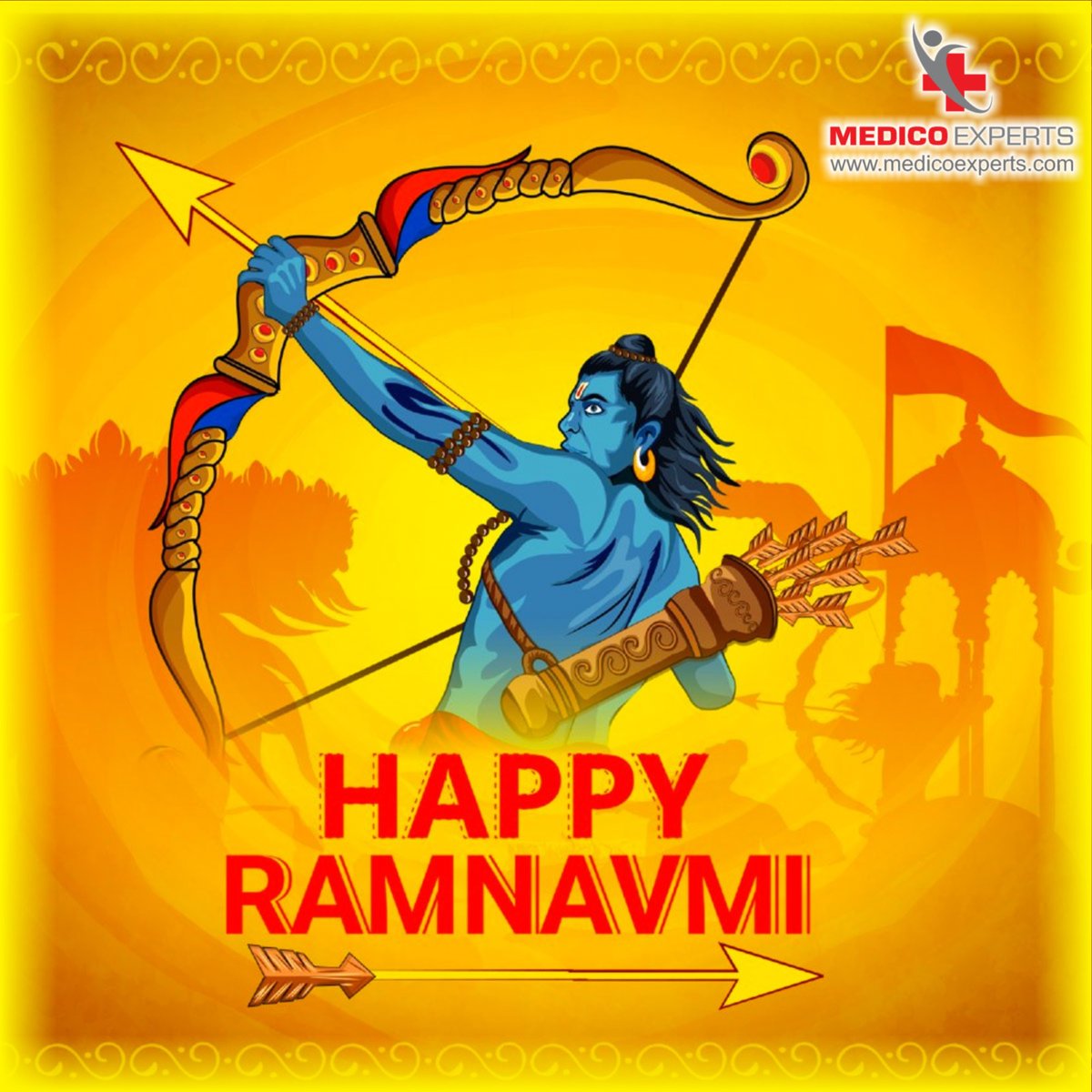 Happy Ram Navami! 🙏 Let's celebrate the birth of Lord Rama, the embodiment of righteousness and virtue. May his blessings illuminate our lives with peace and prosperity. #RamNavami #FestivalOfFaith