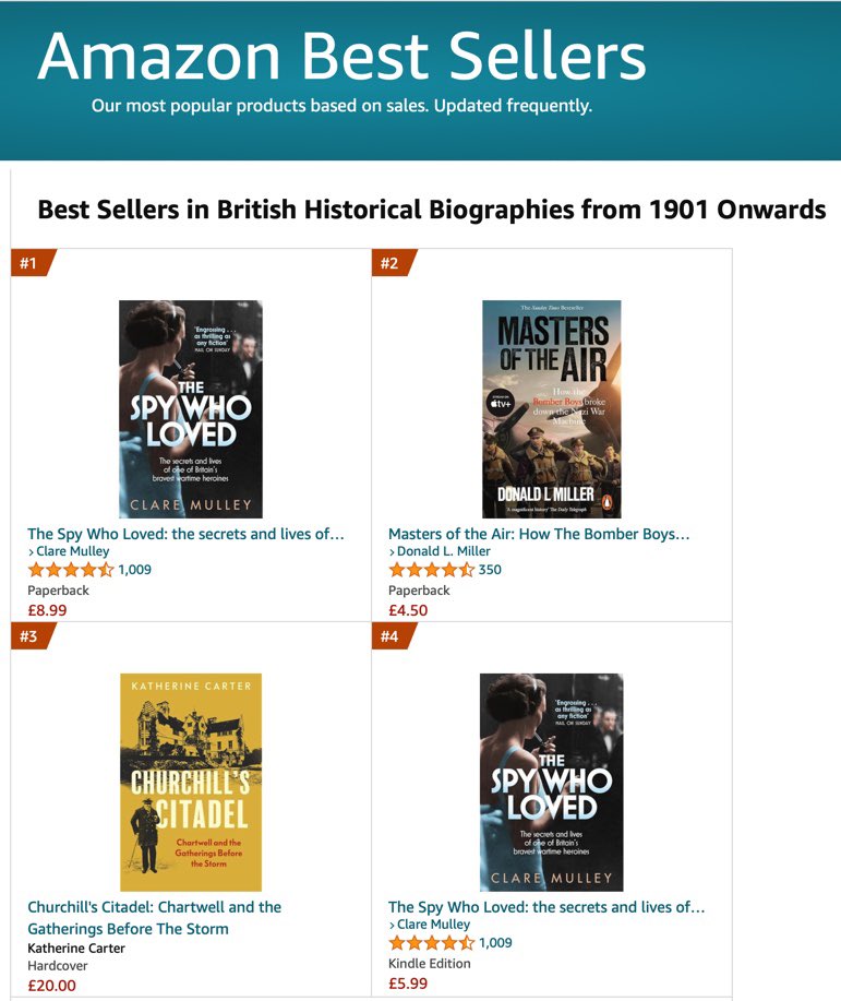 THANK YOU to everyone who reads, or listens to, this history… 10 yrs after publication, #TheSpyWhoLoved, abt #KrystynaSkarbek aka #ChristineGranville, Britain’s inspirational 1st female special agent of #WW2, is an @AmazonUK #1 best-seller! 📖📕🇵🇱🇬🇧