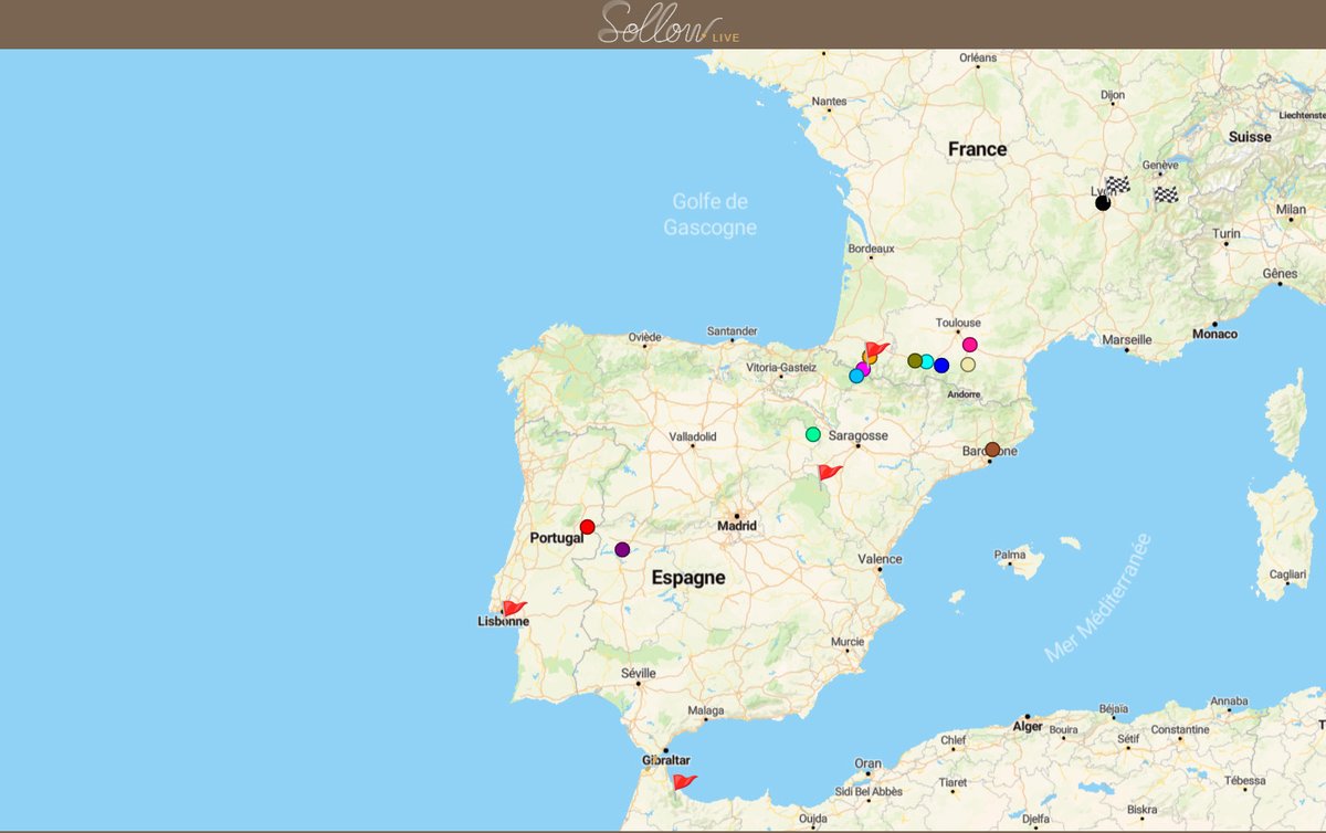 La 6ème journée d'aventure commence, avec des participants étalés des Pyrénées jusqu'à la côté Atlantique (qui devrait être atteinte aujourd'hui par les leaders). En attendant, le résumé de la journée "record" d'hier c'est ici : thesuntrip.com/st24-j5

EN thesuntrip.com/en/st24-d5