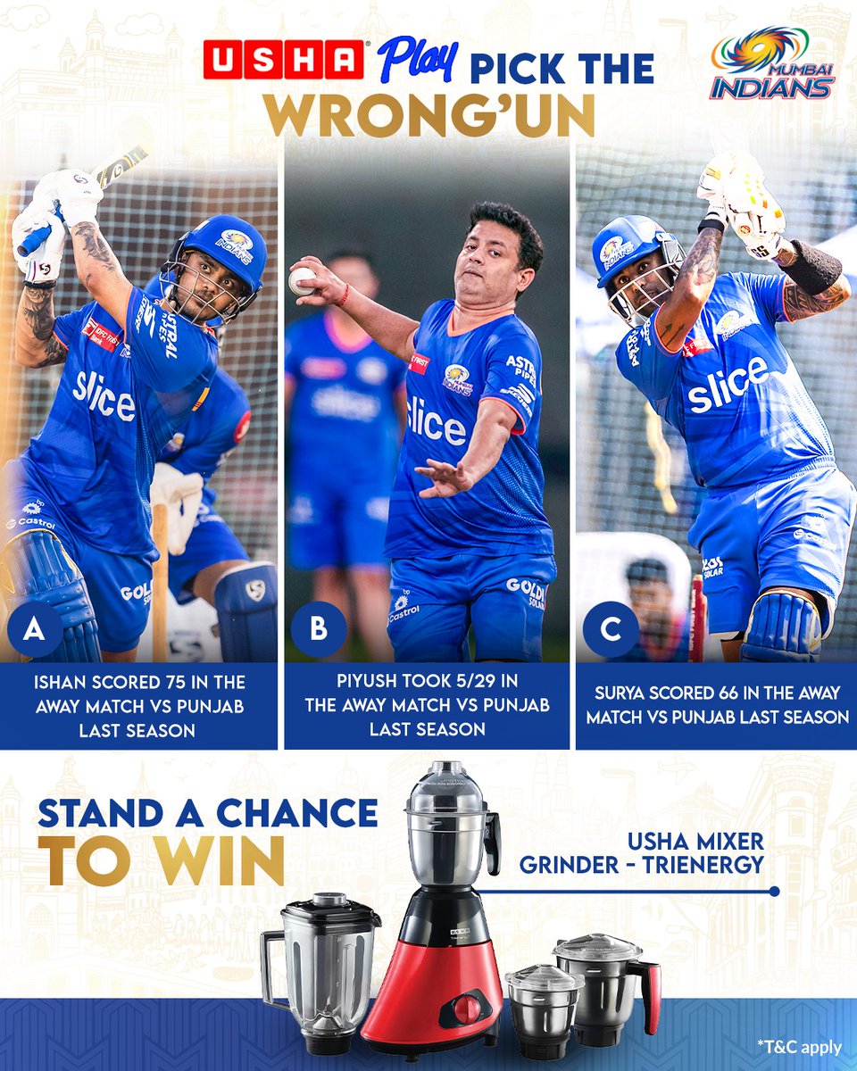Put your thinking 🧢 on and pick out the Wrong 'Un! 🤔 👇 Select the incorrect option and stand a chance to win @UshaPlay Mixer Grinder - Trienergy 🌀🎁 Read the T&Cs 👉 bit.ly/USHAContest #MumbaiMeriJaan #MumbaiIndians