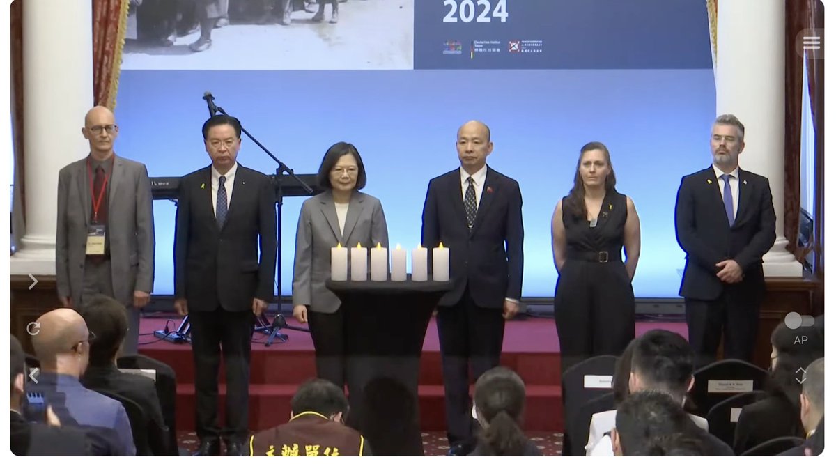 At Taiwan's Holocaust Memorial event, which Pres Tsai uses as a diplomatic opportunity to talk about transitional justice in Taiwan, she says 'we can learn from Israel and Germany' in the pursuit of justice and truth. As the new chair of TFD, Han Kuo-yu gets to light a candle