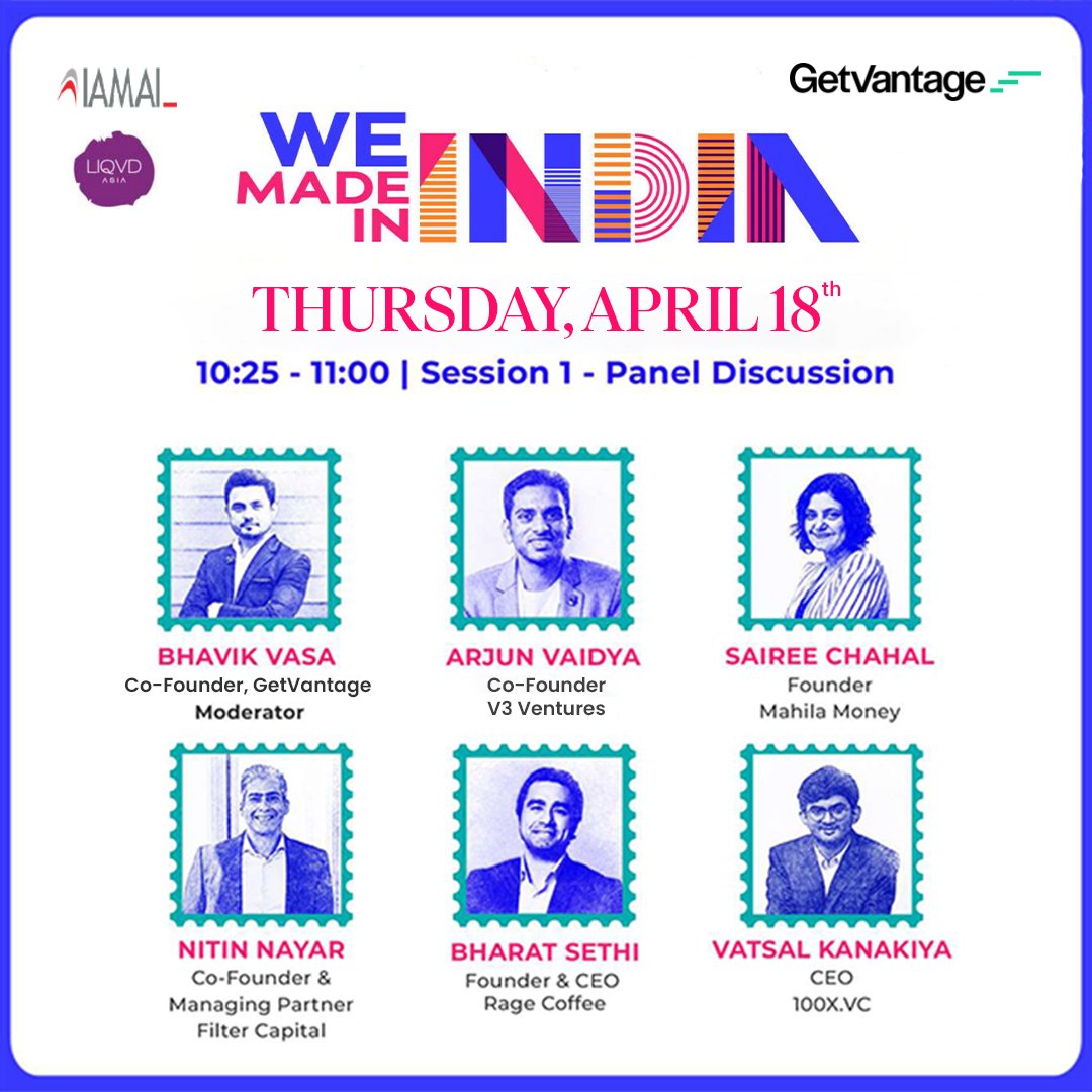GetVantage_Co's tweet photo. Join our founder, @bhavikvasa, as he moderates a compelling panel discussion at 'We Made in India 2024'. 🚀
For more details, click: https://t.co/fSxB278BaR
See you there! 👋
#indianentrepreneurs #founders #getvantage https://t.co/z7TG6Un35p