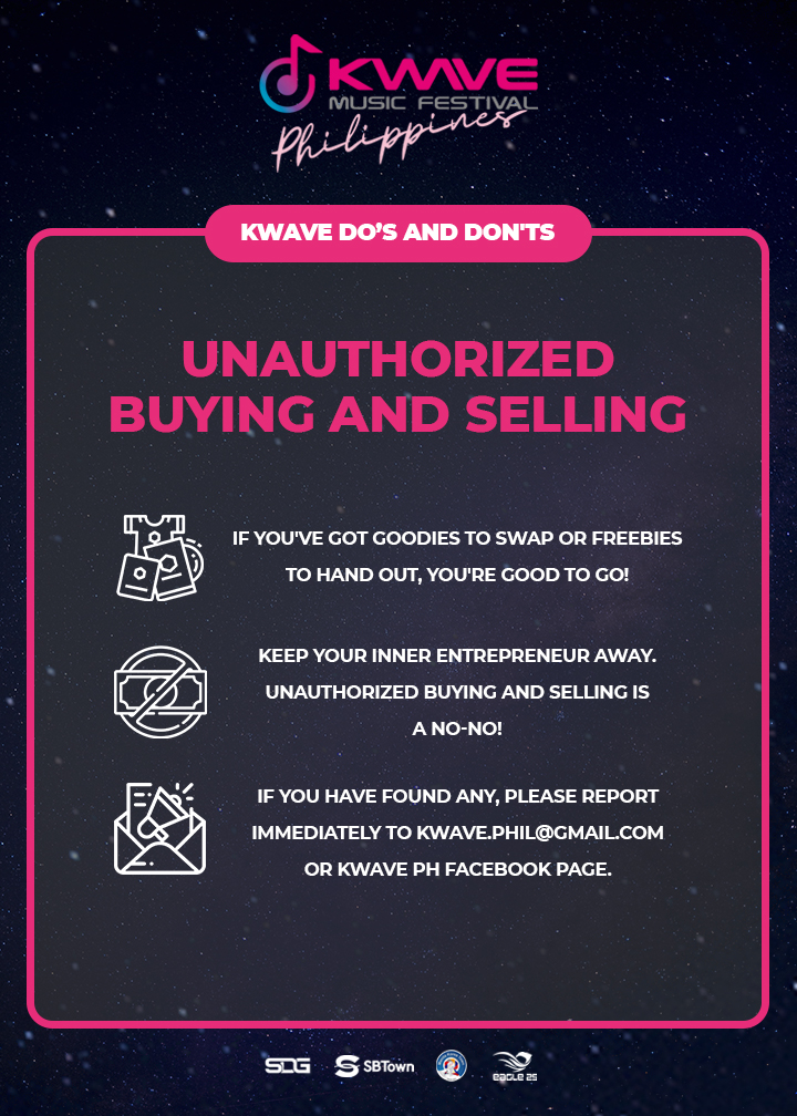 kwaveph's tweet image. Eyes here, KWAVE Fam! 😉👌

Here are the KWAVE Music Festival Dos ☝ and Don'ts 🙅!  Let’s gear up and take note before the big day on May 11! ✍ 

#THEBOYZ #fromis_9 #PLUUS #YGIG #YARA #KAIA #KWAVEPH #AbsolutelyLibre #KWAVEMusicFestival #BadmintonAsia #KWAVE