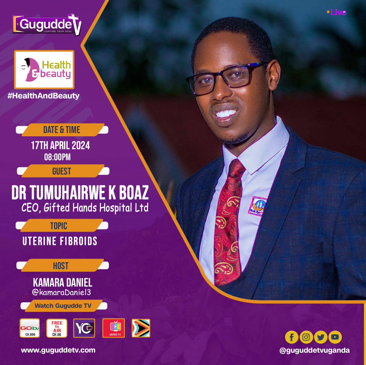 It is estimated that at least 20 % of women by the age of 30 have fibroids in Uganda.

 Although there is no tangible cause, there are predisposing factors.

This #Wednesday on our #HealthProgram @guguddetvuganda with Dr Boaz, let's find out more about #UterineFibroids and how