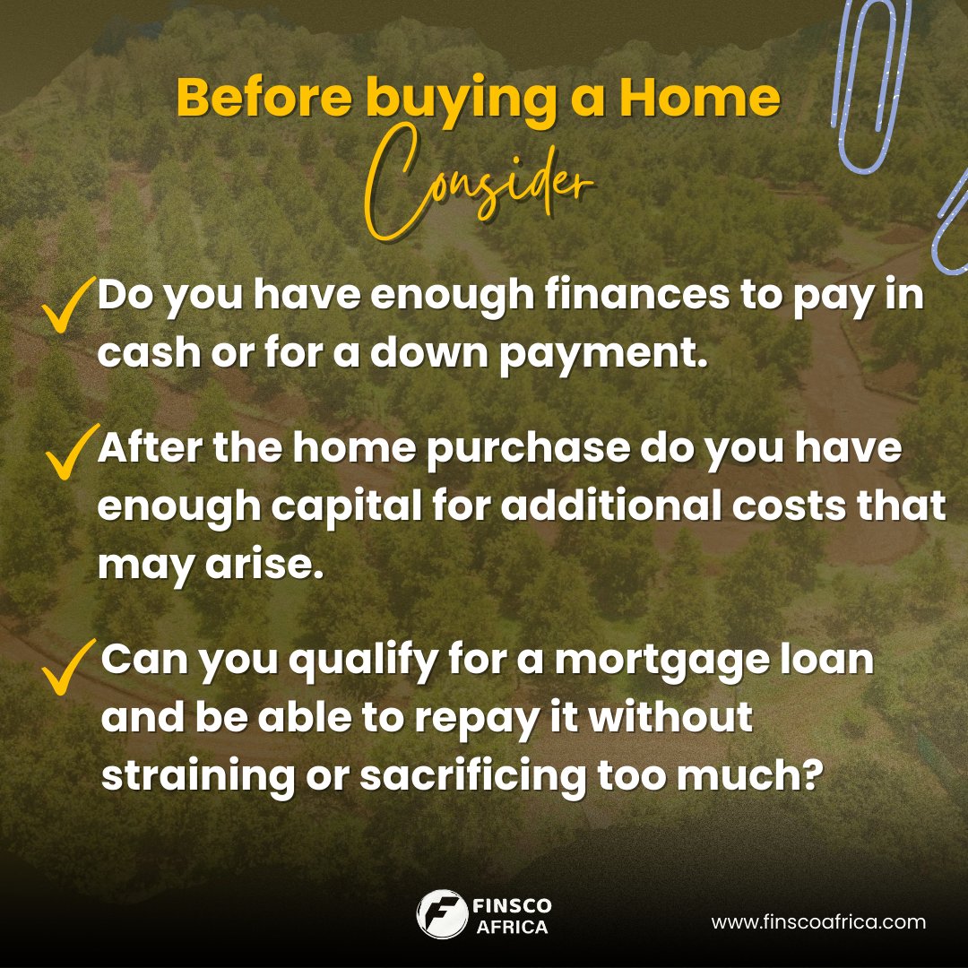 Wondering if you're ready to buy a home, some of the questions to consider include:
#Financefriday #FinscoAfrica #Weekendvibes