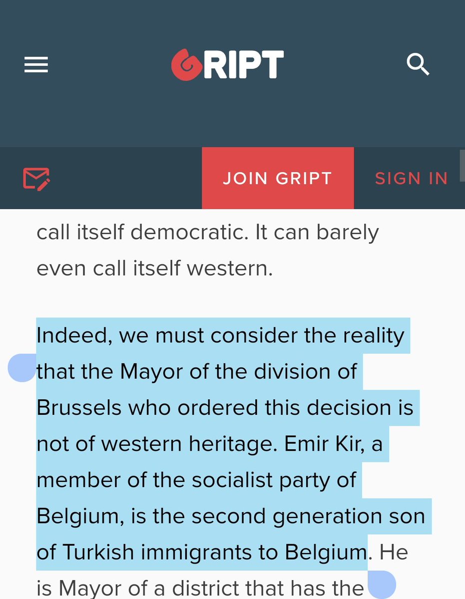 Gript - definitely not a race baiting publication - published this editorial yesterday after a Belgium mayor cancelled a far right event.