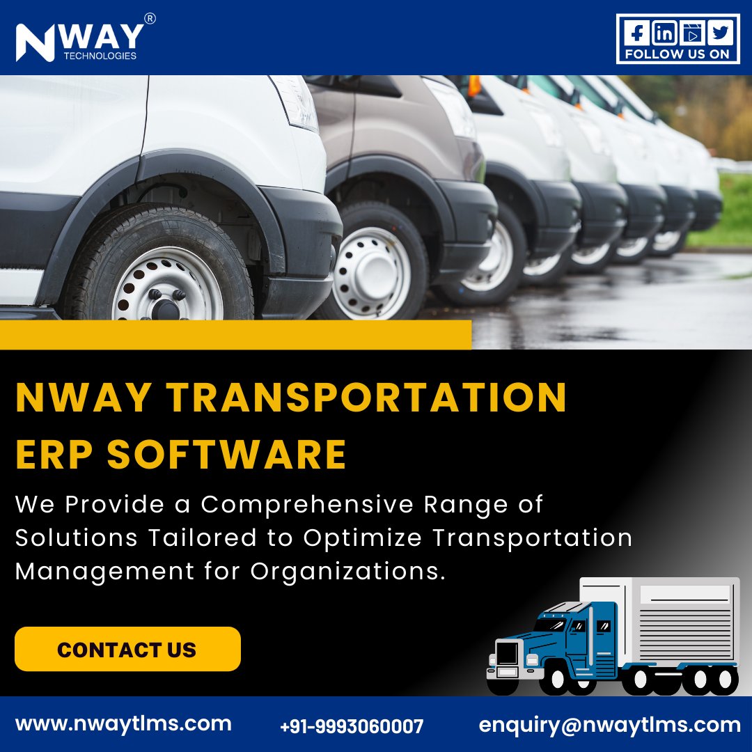 𝗡𝗪𝗔𝗬 𝗧𝗥𝗔𝗡𝗦𝗣𝗢𝗥𝗧 𝗘𝗥𝗣 𝗦𝗢𝗙𝗧𝗪𝗔𝗥𝗘

We Provide a Comprehensive Range of Solutions Tailored to Optimize Transportation Management for Organizations.

#TransportationManagement #LogisticsSolutions #ERPSoftware #EfficientShipping #SupplyChainOptimization #NwayTLMS