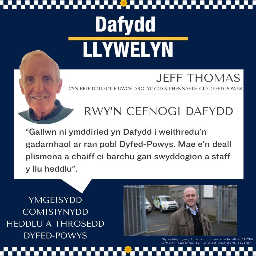 Diolch o galon am gefnogaeth Mr Jeff Thomas- Cyn Brif Dditectif Uwch-Arolygydd a Phenbaeth CID Dyfed Powys. 👍🏻