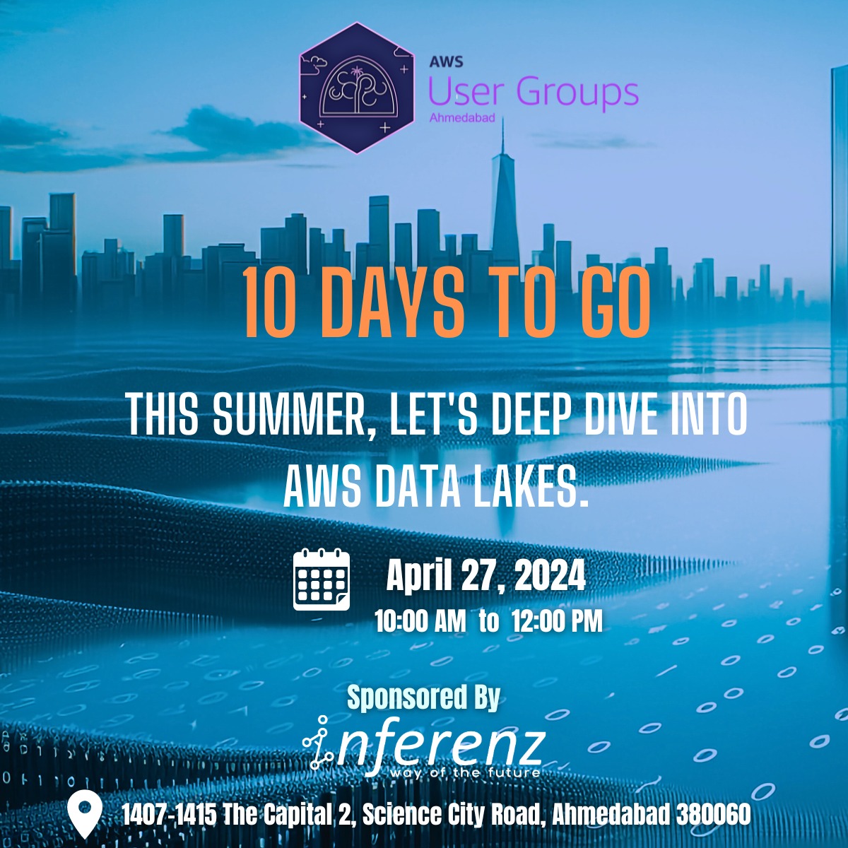 Embark on a journey of discovery with our sponsored session by Inferenz, where we delve into the transformative capabilities of AWS Data Lakes.

RSVP today here - lnkd.in/gPCwpq2z

#aws #awscloud #awsugah, #AWSEvents #DataLake #CloudComputing #Ahmedabad