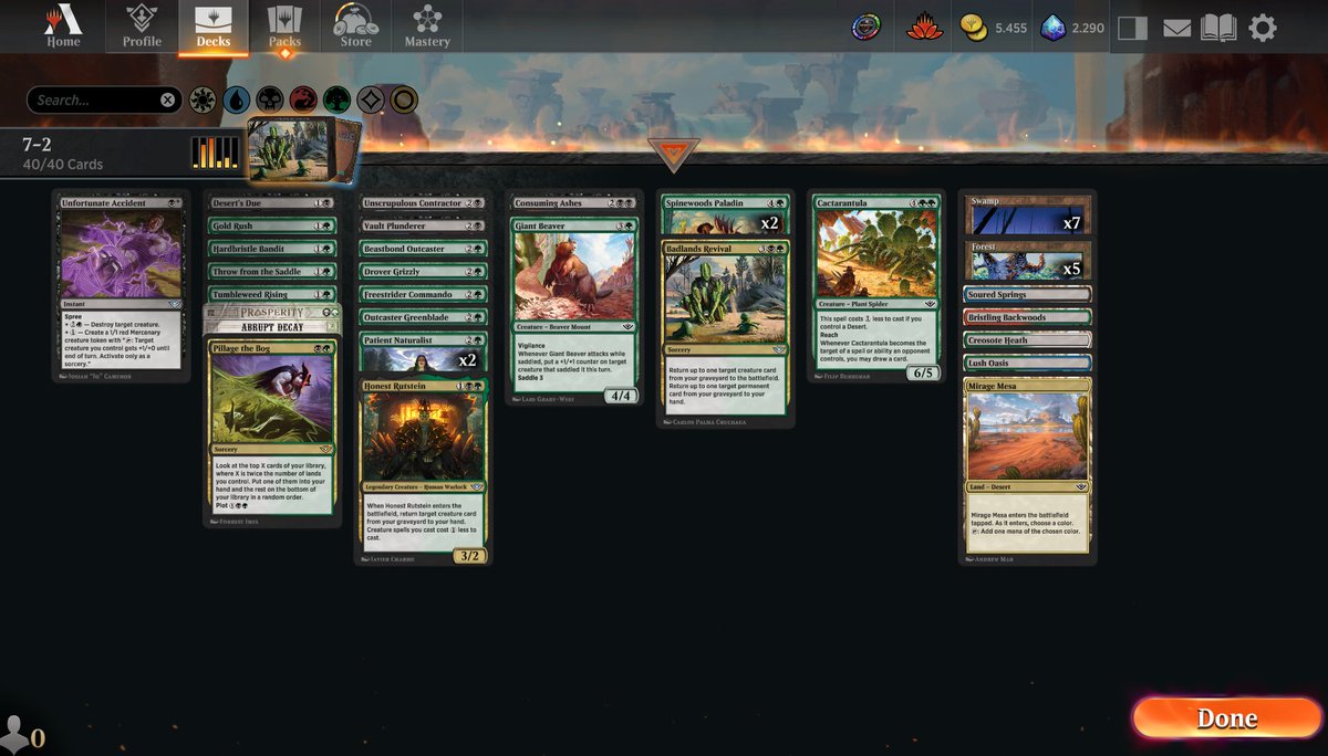 Manentz's tweet photo. First trophy in #MTGOTJ . Going green seems good, coming back from grave seems even better. Deserts do pay off. #MTGThunder #MTGArena https://t.co/TJK5gCfaeX
