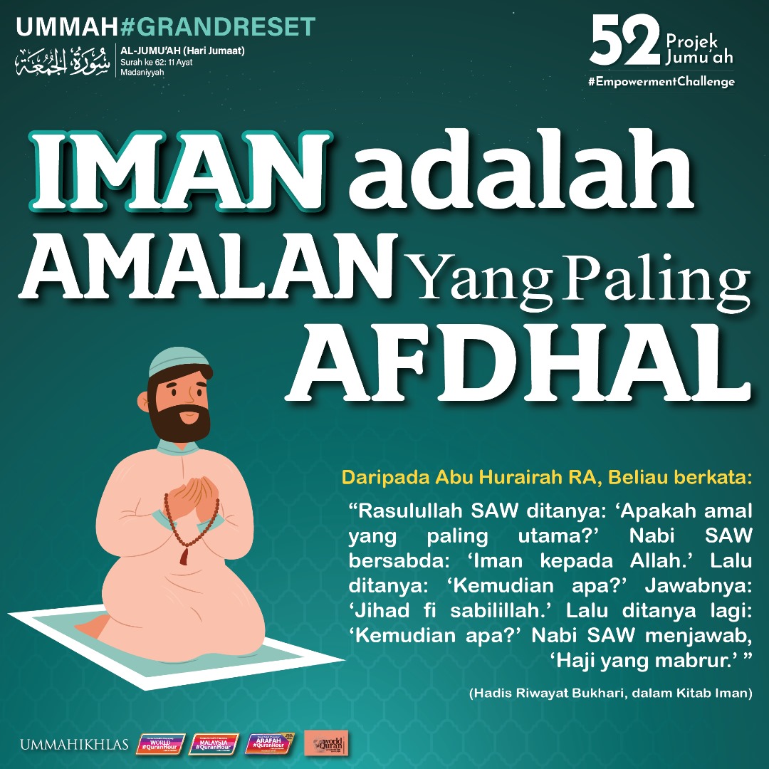 Dengan beriman, berjihad, dan berhaji, kita meneguhkan kepribadian kita dan mengukuhkan ikatan kita dengan ALLAH Yang Maha Kuasa.

#JumaatBerkah
Ummah #GrandReset