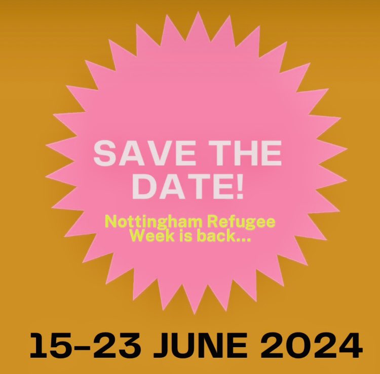 Nottingham #RefugeeWeek is back! Save the dates 15-23 June 2024 when Nottingham communities share and connect over this years theme of ‘Home’…