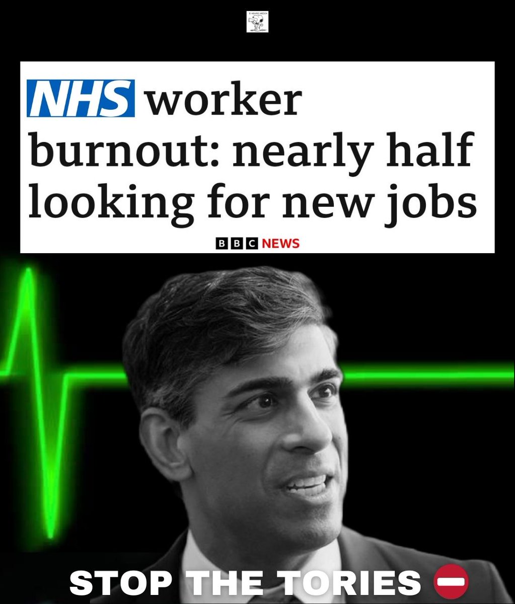 NHS worker burnout: nearly half looking for new jobs..

47% of frontline staff checked job vacancies outside the NHS

The primary motivation was higher pay.

Psychological stress, workload and staff shortages were the other main reasons.

#SaveOurNHS
#StopTheTories
#FairPayForNHS