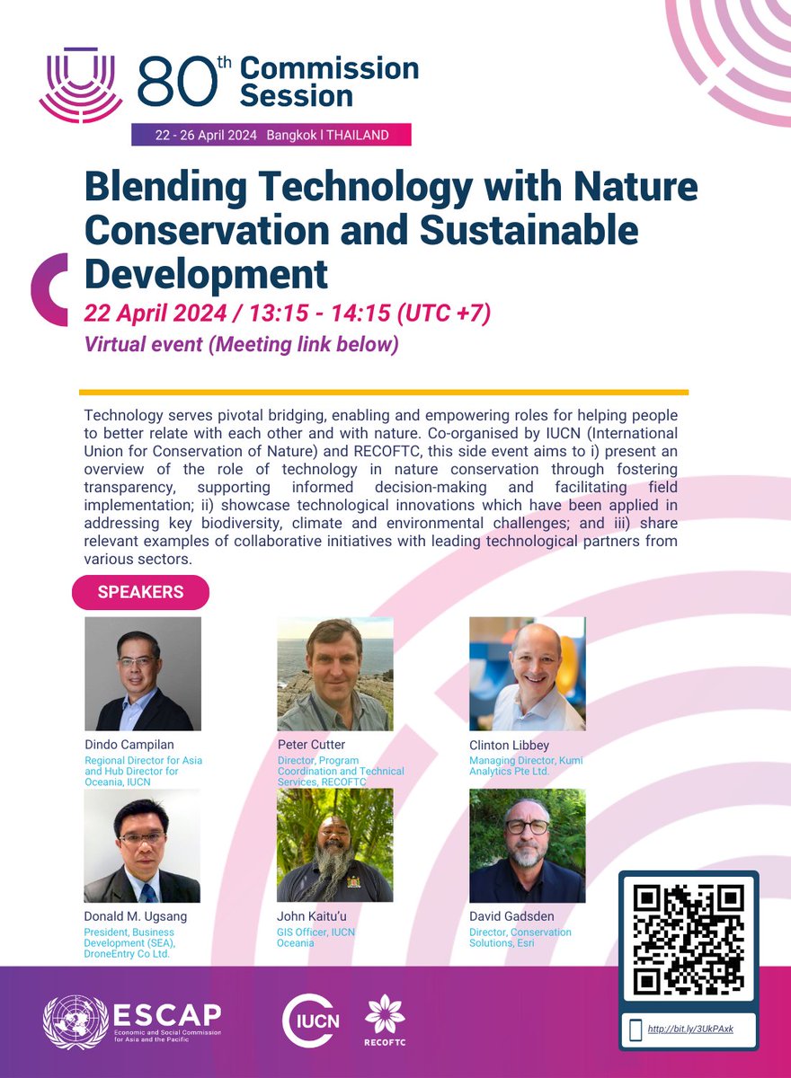 On 22 April, be sure to join our @UNESCAP side event on 'Blending Technology with Nature Conservation and Sustainable Development', to learn how to apply cutting-edge technologies like remote sensing and GIS for conservation. Learn more and register: bit.ly/3Q6sOXH