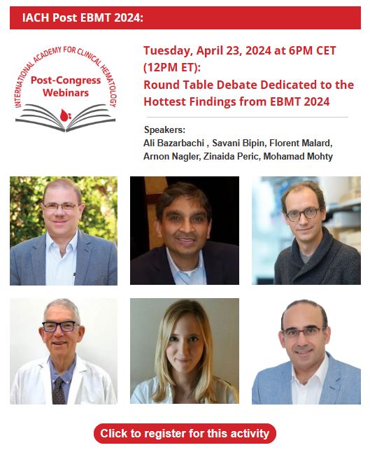 📢Join us for the upcoming post @TheEBMT webinar! Round Table Debate Dedicated to the Hottest Findings from EBMT 2024 🗓️April 23 2024 ⏲️6PM CET, 12PM NY Register for FREE👇 bit.ly/3Wksl8f @BipinSavani @Florent_Malard @nagler_EBMT @Mohty_EBMT