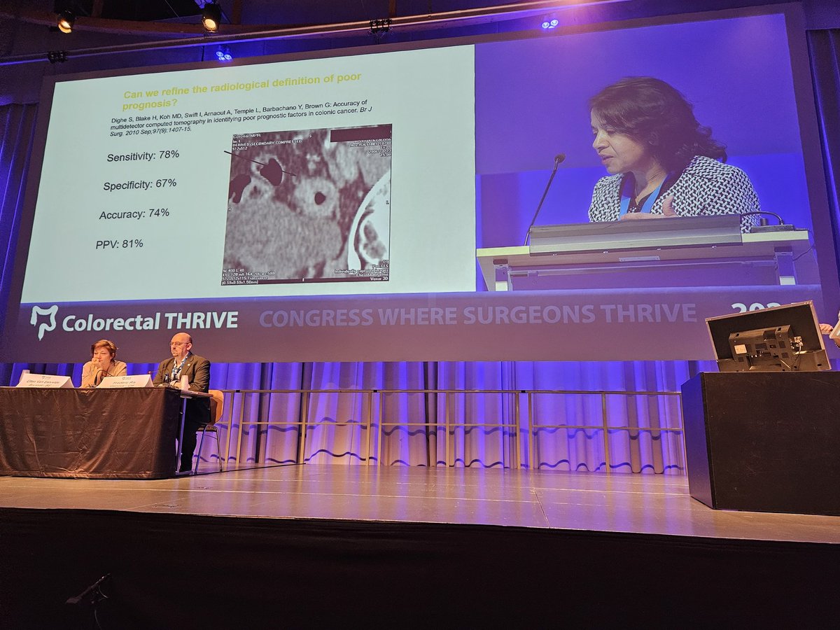 colothrive's tweet photo. @prof_gina_brown on the last day of #THRIVE24 Staging of colon cancer in 2024 / what could we do to improve prognosis accuracy? / Proposal of an alternative radiologic staging: TDV explained and correlated to survival / Rationale behind TDV and step by step, highly reproducible/teachable staging system.