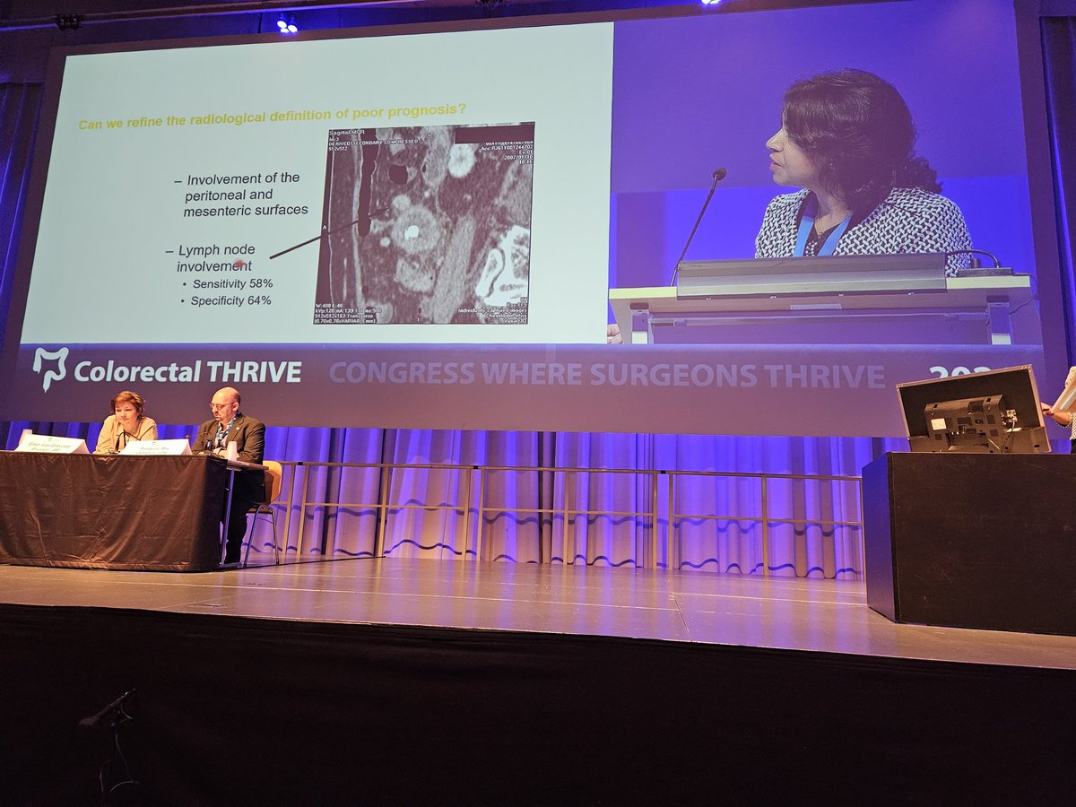 colothrive's tweet photo. @prof_gina_brown on the last day of #THRIVE24 Staging of colon cancer in 2024 / what could we do to improve prognosis accuracy? / Proposal of an alternative radiologic staging: TDV explained and correlated to survival / Rationale behind TDV and step by step, highly reproducible/teachable staging system.