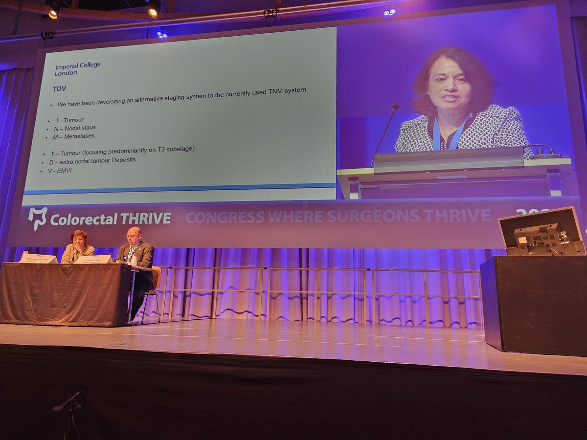 colothrive's tweet photo. @prof_gina_brown on the last day of #THRIVE24 Staging of colon cancer in 2024 / what could we do to improve prognosis accuracy? / Proposal of an alternative radiologic staging: TDV explained and correlated to survival / Rationale behind TDV and step by step, highly reproducible/teachable staging system.
