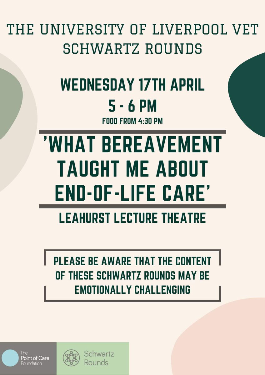 Very excited for today’s Vet Schwartz Rounds at @LivUniVetSchool 🐾 This rounds has been organised alongside our Bereaved Vet Students Group (BVSG) and is set to be a very moving Schwartz Rounds @PointofCareFdn