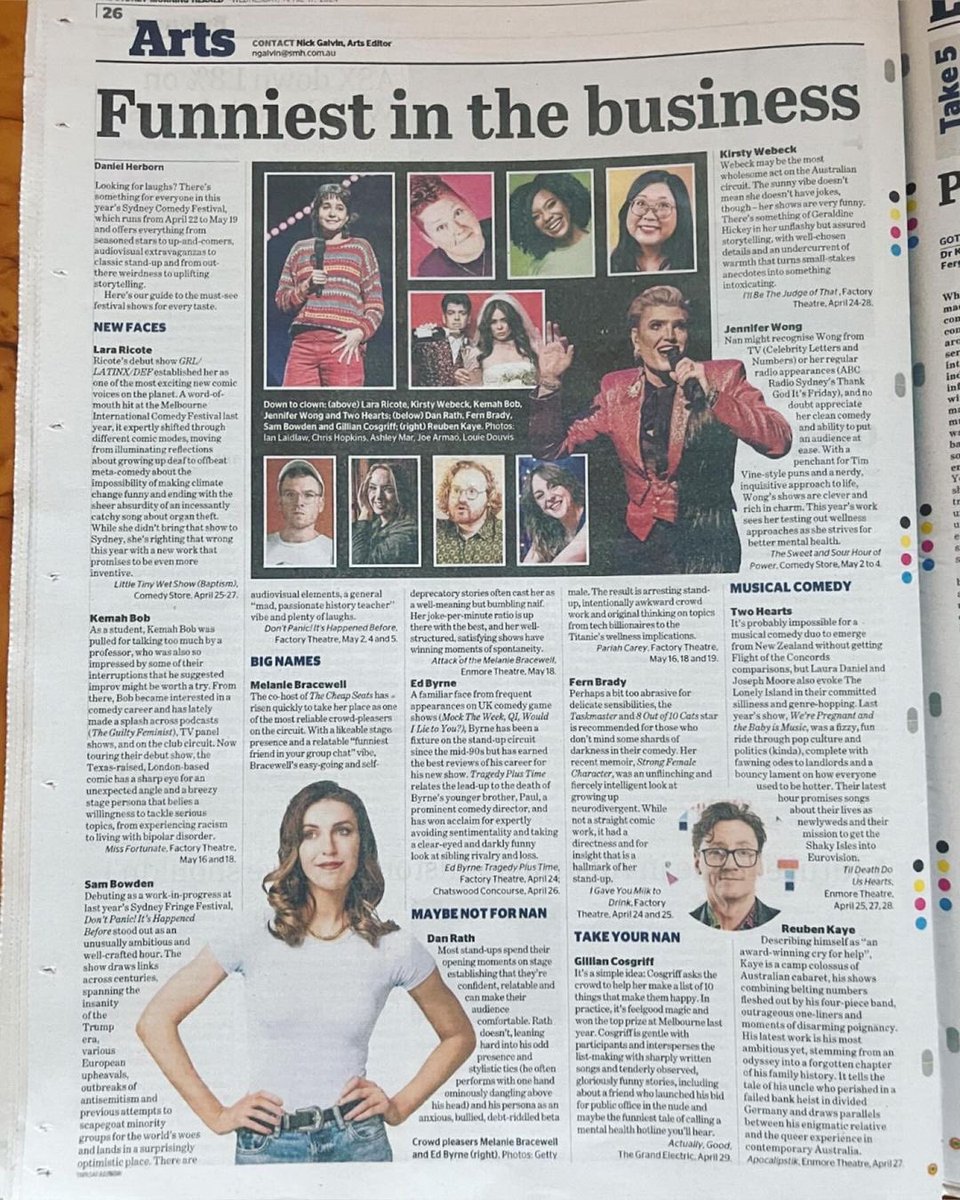 Such a lovely surprise to be included in @smh’s list of shows to see at @Syd_Comedy_Fest! Sydney, really looking forward to seeing you soon! Tickets: sydneycomedyfest.com.au/event/jennifer… Thank you @danielherborn for the mention & photo!