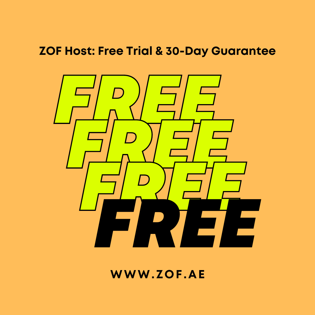 Experience hosting freedom with ZOF Host Services! Enjoy a complimentary 48-hour trial with our monthly plans, or opt for peace of mind with a 30-day guarantee on our annual plans. #ZOF #Hosting #FreeTrial #30DayGuarantee zof.ae