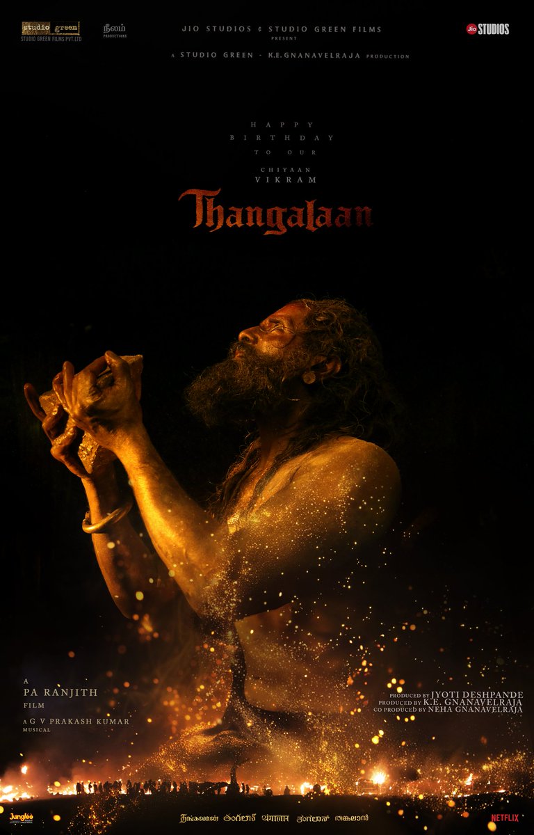 An iconic talent, inspiring awe with grit and glory, delivering performances that defy expectations ❤️ Happy Birthday @chiyaan #Thangalaan 🏹 Awaiting your fiery presence on big screens! #HBDChiyaan @Thangalaan @beemji @GnanavelrajaKe @StudioGreen2 #JyotiDeshpande @jiostudios…