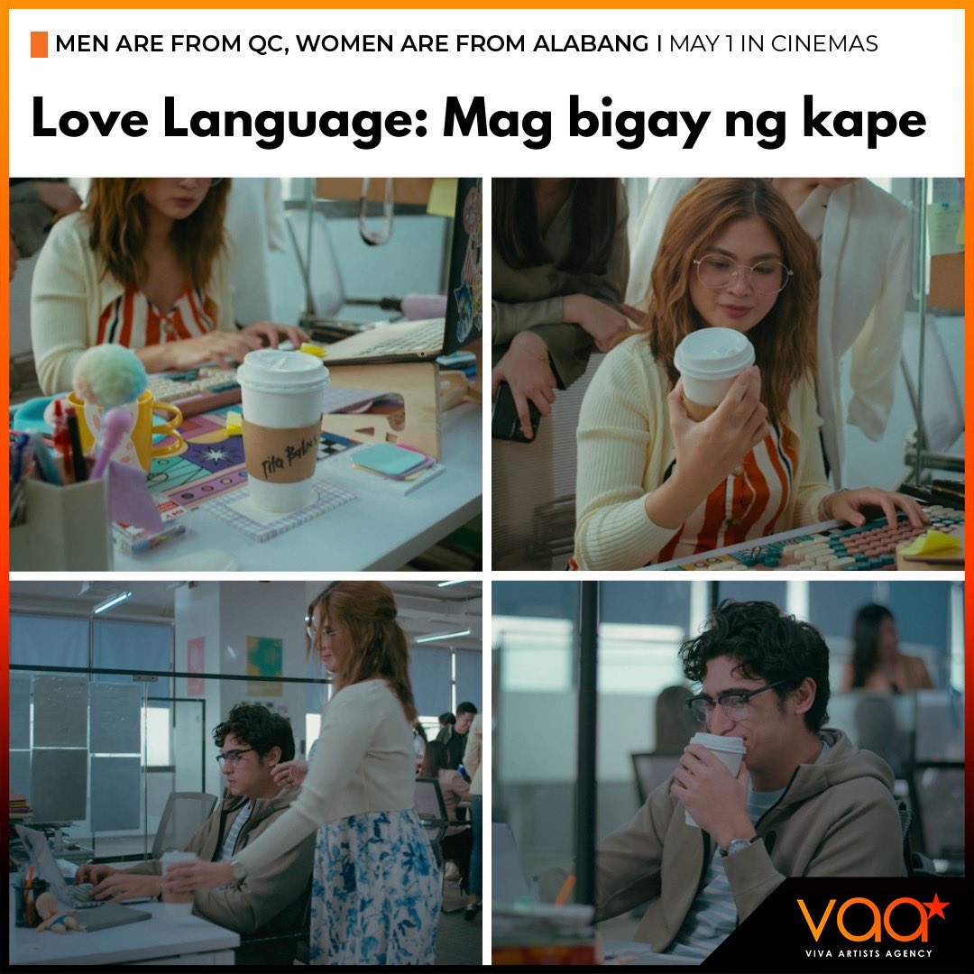 When your love language is coffee! 😉☕️ ‘MEN ARE FROM QC, WOMEN ARE FROM ALABANG’ starring #HeavenPeralejo & #MarcoGallo. MAY 1 ONLY IN CINEMAS! #QCAlabang