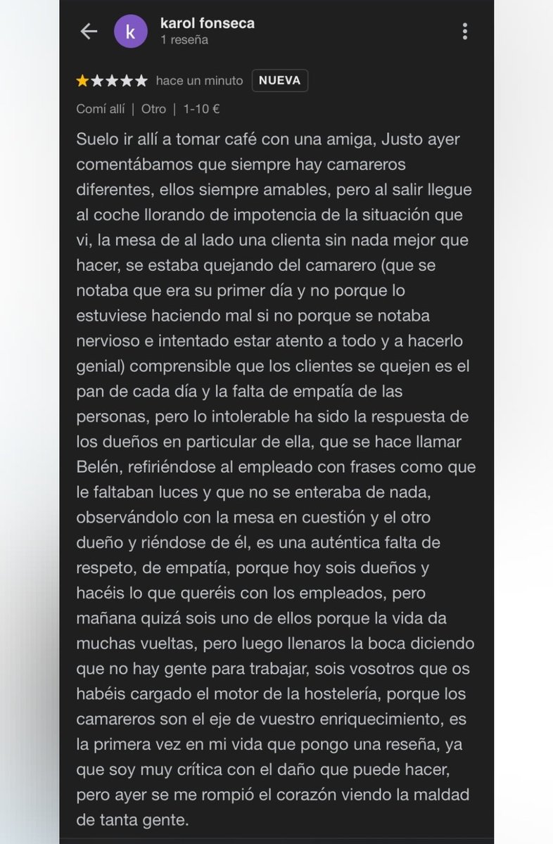 Nadie nace enseñado, la empatía, paciencia y educación que le sobra a la clienta que puso la reseña, le falta a los jefes y a esos clientes a los que menciona.