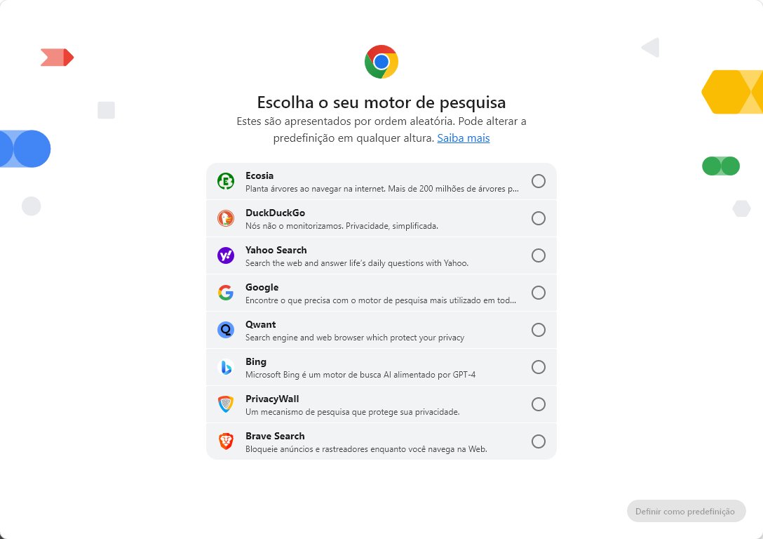 Chrome começa a receber janela de escolha para motor de pesquisa... escolham bem 🚨