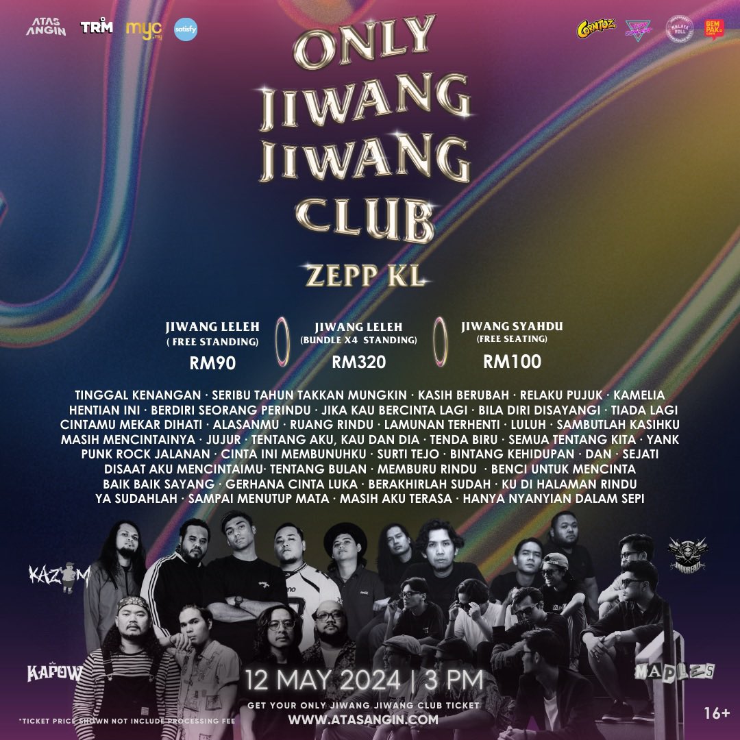 ONLY JIWANG JIWANG CLUB ZEPP, KL 12 MEI 2024 Modread Kapow Kazim Maples Tiket: atasangin.com/products/only-…