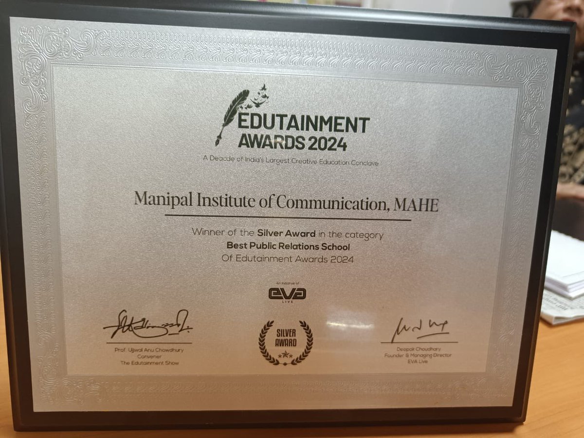 Another feather added to MIC’s hat 🪶 
Edutainment Awards’24 announces MIC Manipal as the ‘Best Public Relations/ Corporate Communications College’. 🏆
We are proud to continue building excellence in various fields! 

#EducationAwards #PublicRelations #CorporateCommunications