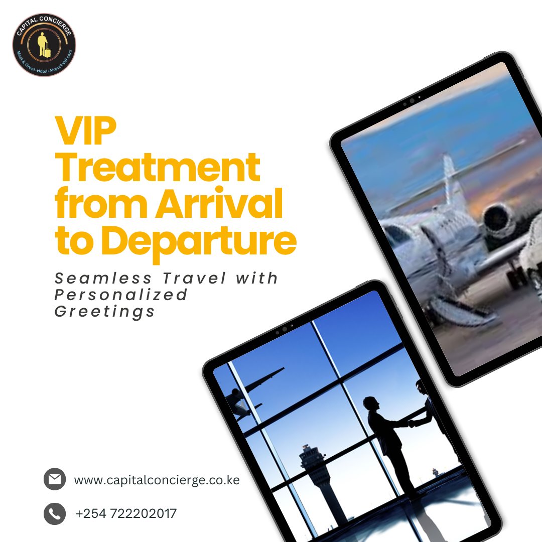 Our meet and greet service ensures a warm welcome at the airport, while our seamless travel services handle every detail of your journey.
capitalconcierge.co.ke

#VIP #services #capitalconcierge #transportation #airport #arrival #departure #assistance #Loungeaccess #luxury