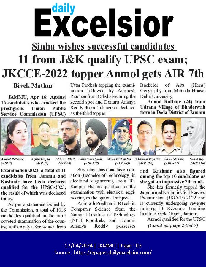 #CivilService2023Result Congratulations to all successful candidates. A special round of applause for successful candidates of J&K. Anmol, Arjun, Mannan, Harmit and all others, warmest congratulations and all the best for a career in public service