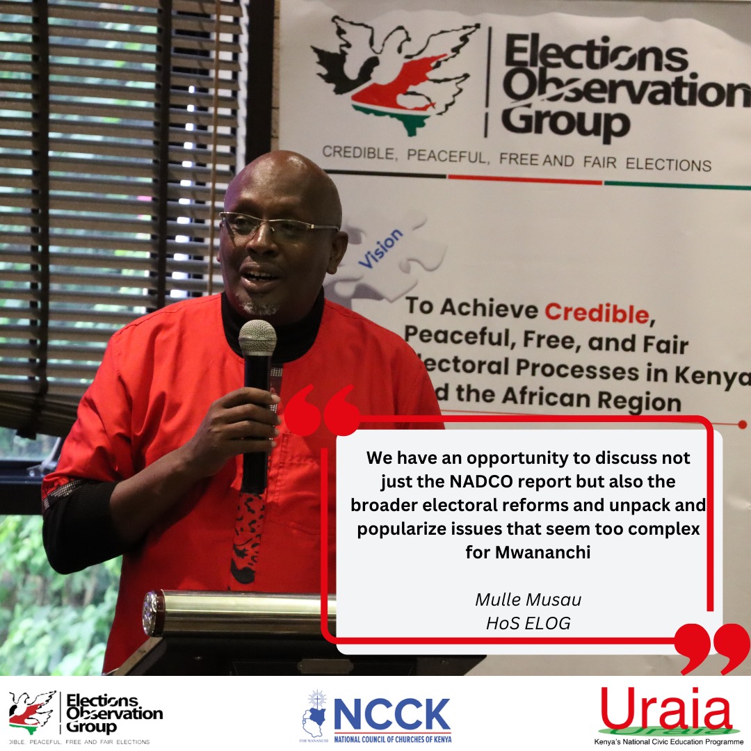 Mulle Musau, @lavaeli emphasizes that Kenya has a short window for political sobriety and this opportunity should be maximized in informing the citizens on key electoral reforms.
#EyesonElections
#NADCOBills