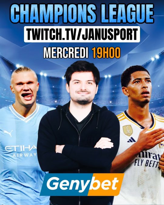 ⚽️ 5x10€ de freebets à gagner #MCIRMA 🌍 Qui l’emporte ? City, Real ou N ? ♥️ RT + follow @Janusport & @Genybet_Sport 🎁 10€ de freebets + 20€ hippiques + bonus max + accès au Discord à vie : genybet.fr/_enroll/fr/lp/…