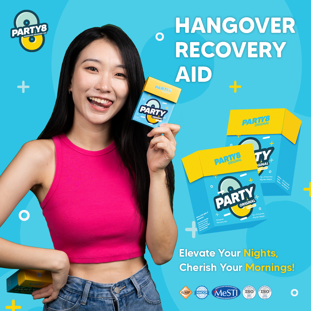 Say goodbye to rough mornings! 🌞 Our Hangover Recovery Aid is here to save your day after. Now available in Shopee, Lazada, and on our website at party8.my. Grab your Party8 box today and wake up feeling great tomorrow!

#Party8 #HangoverFree #NowAvailable