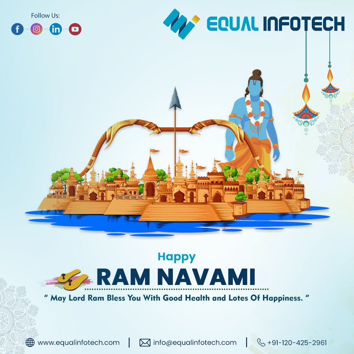 equalinfotech's tweet photo. Ram Navami  a special Hindu celebration of Lord Rama’s birthday
 
Wishing you a Ram Navami adorned with the sweet melodies of bhajans and chants, resonating with divine energy! 🎶🕉️

#ramnavami #blessings2024 #joyful #ramnavmispecial #RamNavmi2024 #Celebrations https://t.co/gHLjixo9pY