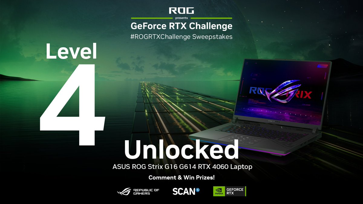 Unstoppable! 💪 Level 4 Unlocked, and with it an incredible ROG G16 RTX 4060 Laptop for the prize pool!

Want to be in with a chance of winning it?
1. Like this post
2. Comment with #ROGRTXChallenge telling us why you should win!

Spread the hype to unlock more prizes!