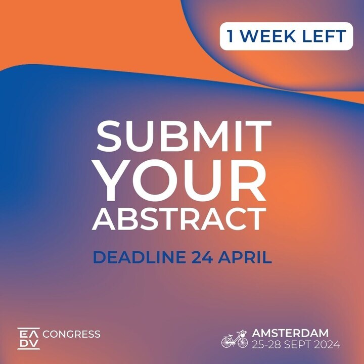 🔈 1 week left to submit your abstract. Present your research to globally recognized industry leaders in #dermatology and #venereology at the #EADVCongress in Amsterdam. ⌛ Abstract submissions close Wednesday 24 April, 23.59CEST || eadv.org/congress