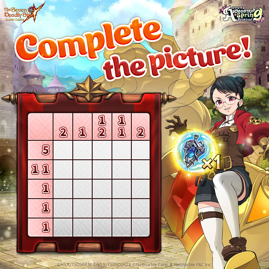 🎨 Complete the Picture Event! 🎨 To participate, share the Nonogram solution on the Instagram post comments! (Valenti sees the form of a number in the answer!) 🎁 : UR Evolution Pendant 📅 : Until April 30th 👀 Forum details: forum.netmarble.com/7ds_en #TheSevenDeadlySins #7DS