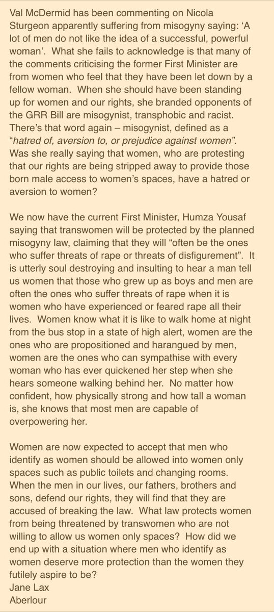 I’ve sent this to the papers on Yousaf’s planned misogyny law. Women are being failed time & time again. I’m posting it here as I’m not convinced it will be published. Good men will be at risk of breaking a law by standing up for women. 😡 @ForWomenScot @jk_rowling