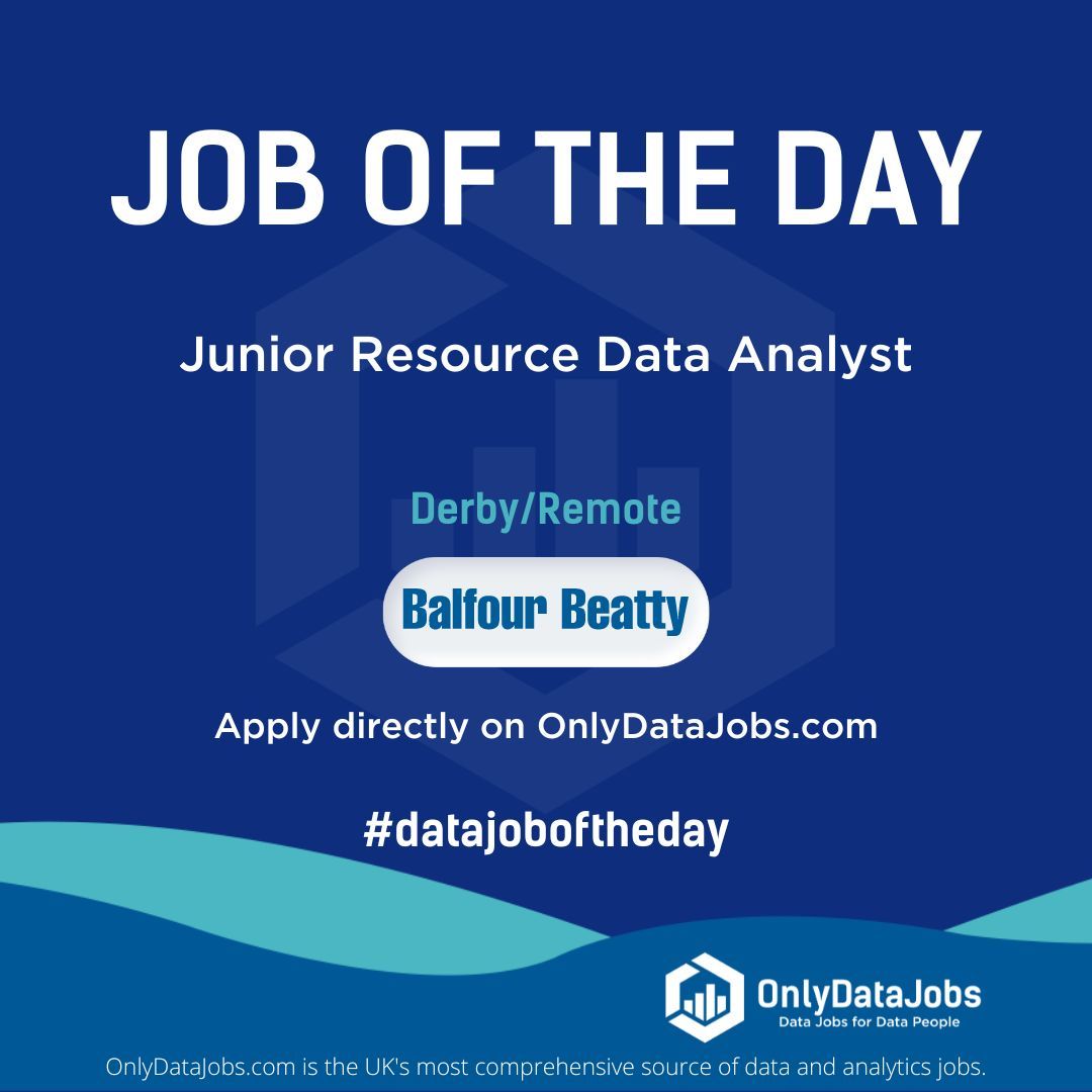 Balfour Beatty Power T&D is HIRING NOW for a Junior Resource Data Analyst - Derby/Remote. Our view at OnlyDataJobs: Join Balfour Beatty Power T&D as a Junior Resource Data Analyst. Apply directly on buff.ly/3UjwXcY or on buff.ly/3J7H4Jf!