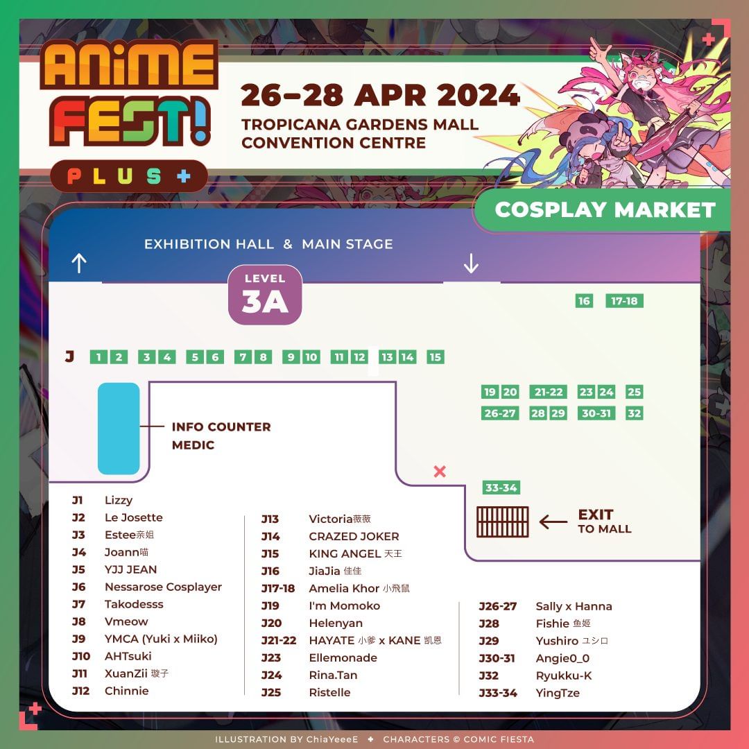 [Anime Fest! Plus +]
#animefestplus
 
Art Market Booth Plan & Lineup (Level CC) 
Cosplay Market Booth Plan & Lineup (Level 3A)

Personal Shopper - Carousell Link (Terms & Conditions):
carousell.com.my/p/personal-sho…

#personalshopper #acgevents
