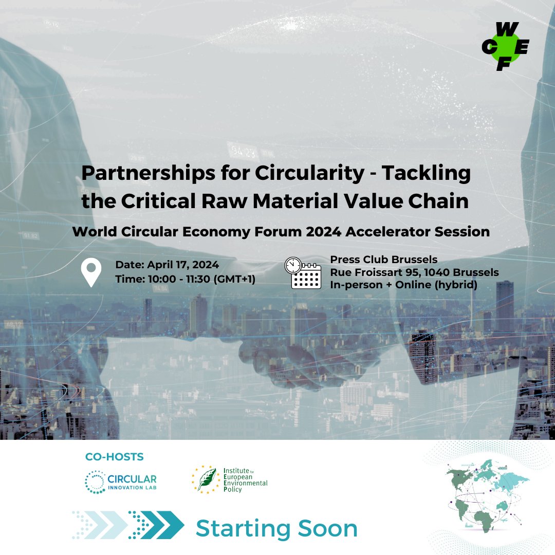 We are still live at @WCEF2024. Today, @CILThinktank and @IEEP_eu will be having an Accelerator Session on 'Partnerships for Circularity: Tackling the Critical Value Chain' from 10am (GMT +2). Join us, won't you? @Eddy_Kioni @lassemiettinen @elineblot @jkluijver @muyi2070