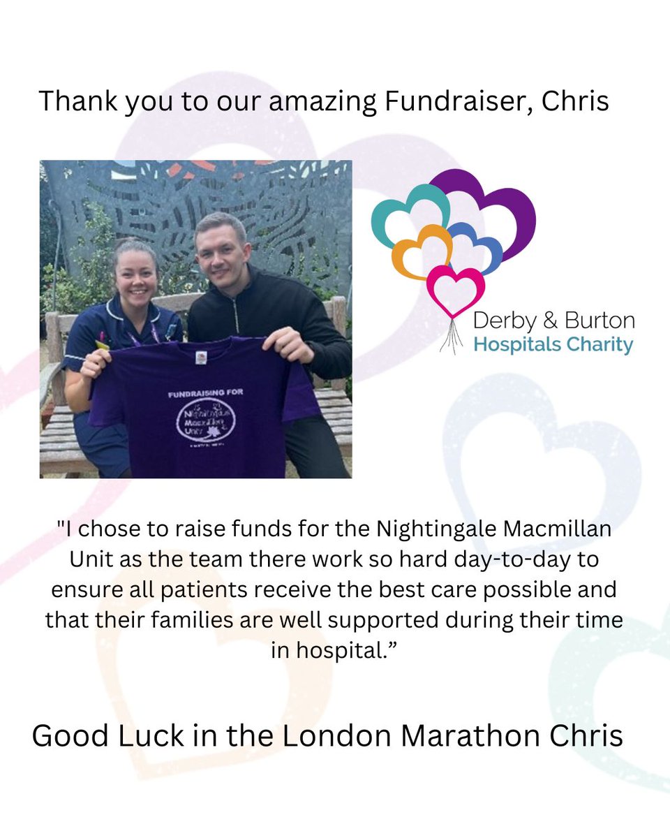 Chris Dornan, from Derby, is gearing up to conquer the London Marathon on Sunday in a bid to raise funds for Derby's Nightingale Macmillan Unit.  Read Chris' story here bit.ly/4aHxN8X  To sponsor Chris, please visit his Just Giving page justgiving.com/page/chris-dor…