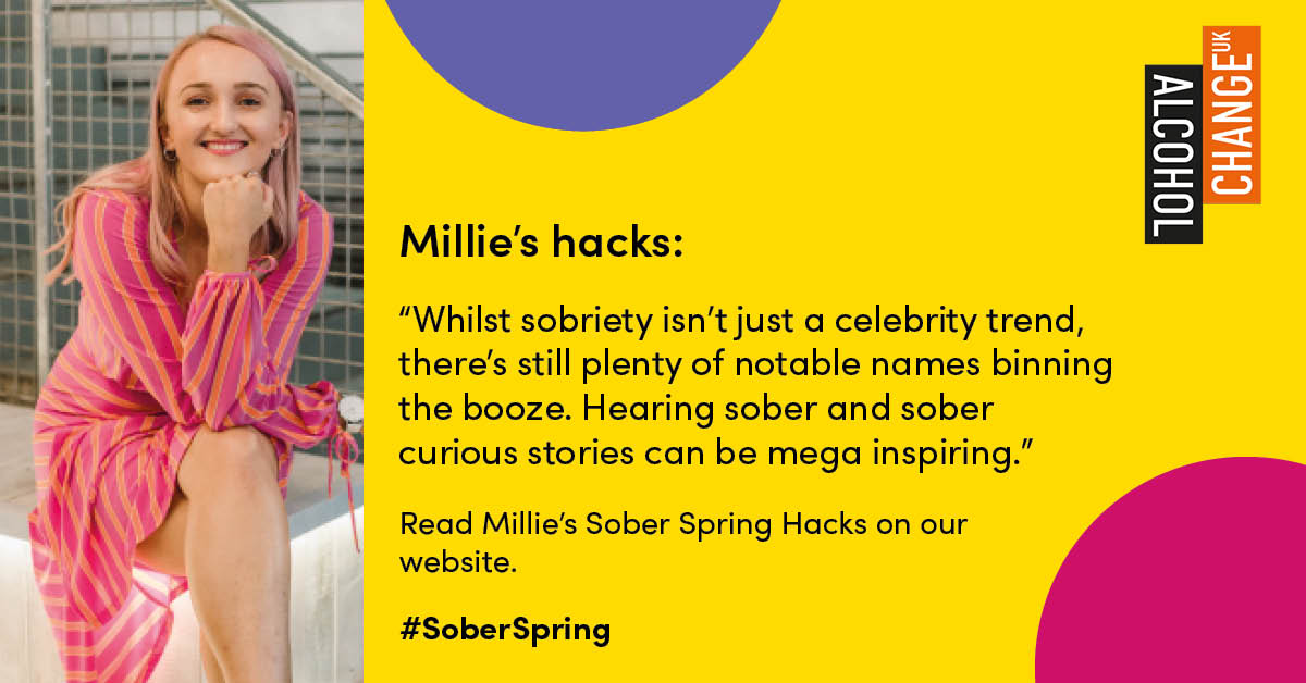 We are over a month into #SoberSpring!🌻👏

This week @MillieGooch is sharing some of her favourite sober celebrities in the spotlight that inspire her. Read her blog here: alcoholchange.org.uk/blog/millies-s…

What sober celebrities inspire you? Let us know in the comments🪩👇