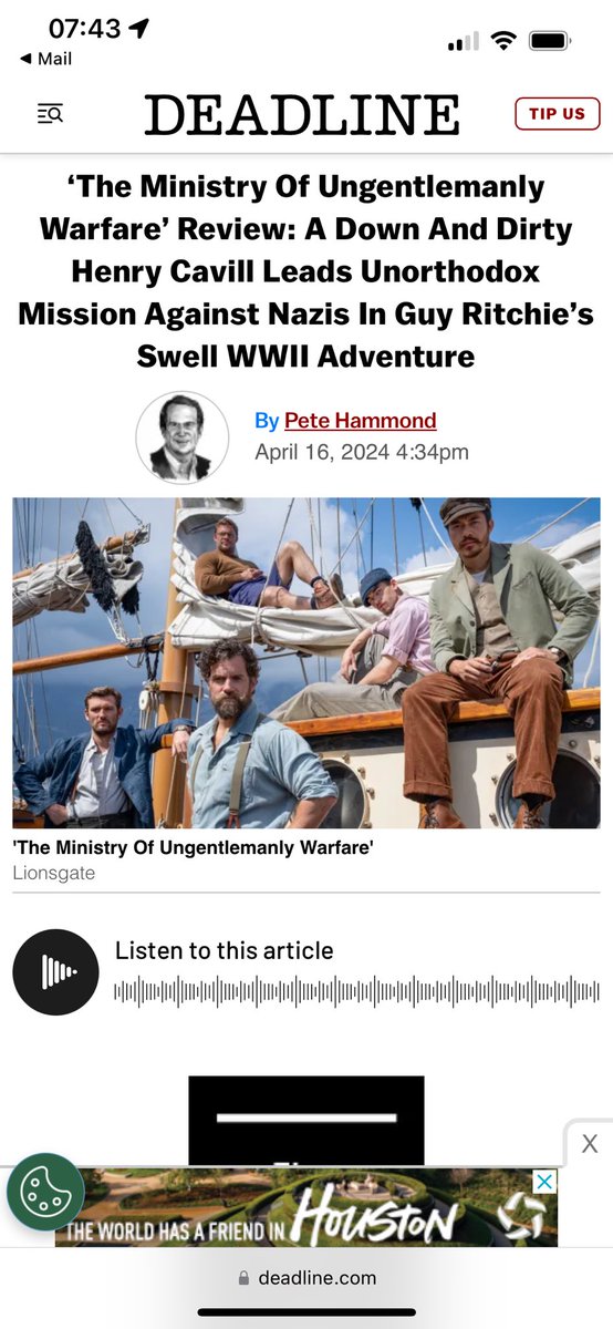 Amazing reviews blasting in for new Guy Ritchie movie based on <a href="/authordlewis/">Damien Lewis</a> book. Let’s go!!! deadline.com/2024/04/the-mi… #GuyRitchie #HenryCavill #lionsgate