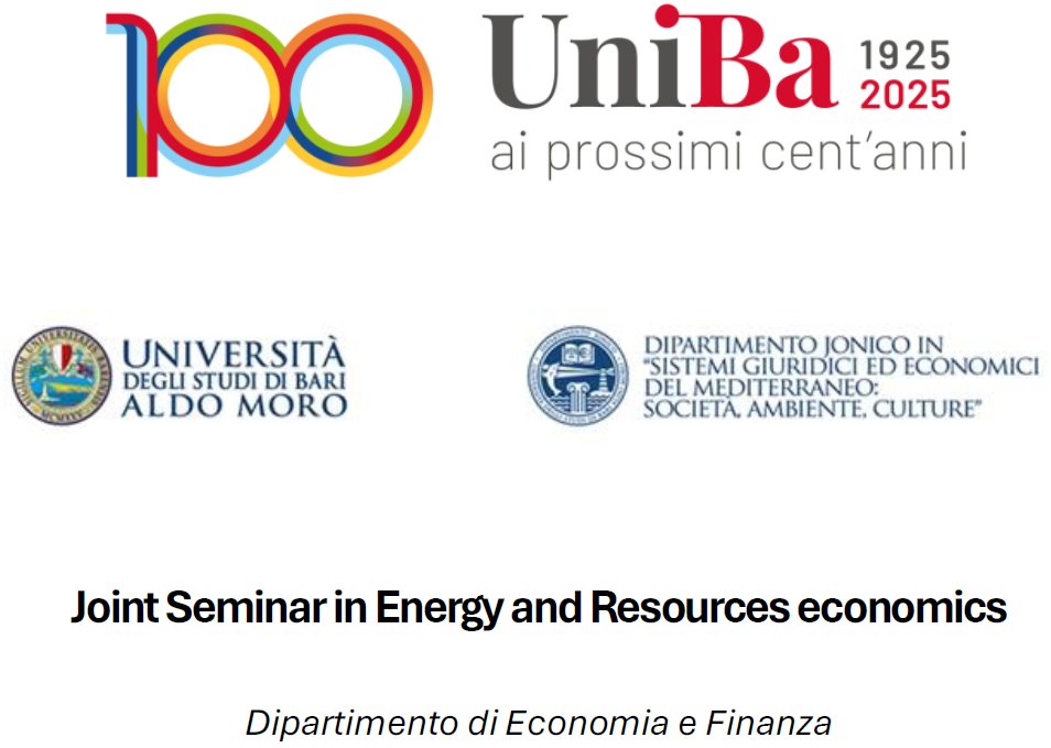 Fascinating workshop on Energy and Resources at the University of Bari, organized by a great host @ARubino_It. I presented our work 'Resource depletion, technological change and market structure', with @AgnolucciPaolo and @BleischwitzR.